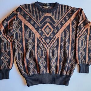 COOGI Black and Orange Geometric Crewneck Sweater Vintage 1998